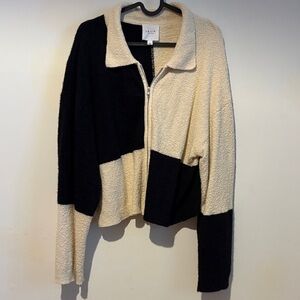 Le Lis Two-Tone Teddy Jacket in Black and Cream